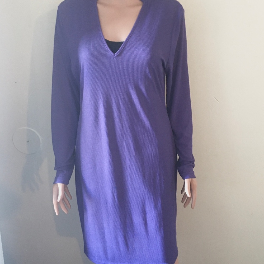 Purple ribbed bodycon dress
